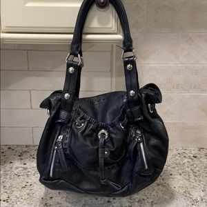 Black pebbled leather shoulder bag